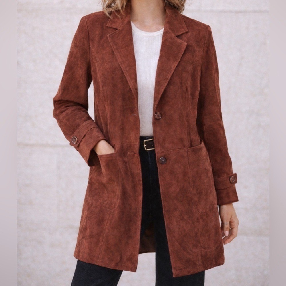 Chadwicks Chocolate Brown Genuine Suede Leather Longline Coat Jacket 8P NEW NWT